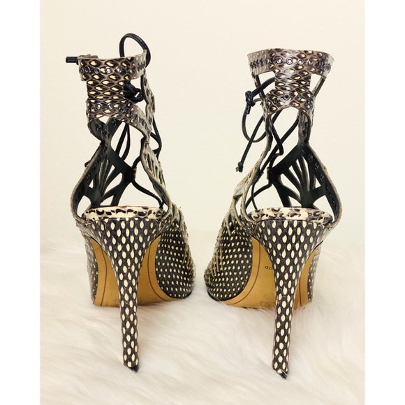 Dolce Vita Helena Lace-Up Caged Snakeskin Heels - Picture 4 of 5